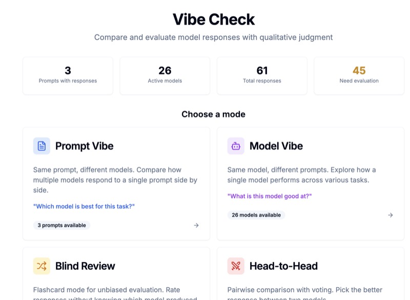 Screenshot of the Model Vibe Check app